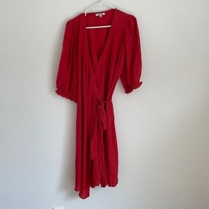 Red Linen Blend Madewell Wrap Dress